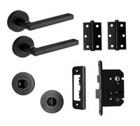 Scylla Lever Bathroom Thumb Lock Door Handle On Rose - Matte Black - Complete Pack - Designer Levers