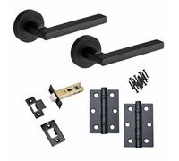 Scylla Lever On Rose Door Handle - Matt Black - Complete Door Pack - Designer Levers