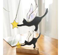 Scypherx Cat Wing Stained Glass Suncatcher - Home Decor Wall Hanging Table Decorations Halloween Ornament | Black Cat with Angel Wings Cat Memorial Gifts for Pet Loss