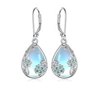 SCZKLAQ Four Leaf Clover Earrings, 925 Sterling Silver Moonstone Clover Earrings, Irish Lucky Clover, St Patrick's Day, Irish Jewelry for Women, Irish Gift for Women