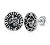 SCZKLAQ Viking Wolf Earrings for Men, 925 Sterling Silver, Viking Earrings, Nordic Viking Jewellery, Gifts for Men and Women, Sterling Silver, No Gemstone, Sterling Silver, No