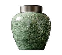 SCZWP8 Vintage Celadon Tea Pot Double Tin Lid Sealed Pot Hand Embossed Tea Pot Storage And Decorative Dual-Use Tea Caddy For Coffee Vanilla Sugar Spice Nut Storage Jar Food Storage Container