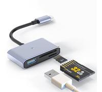SD Card Reader, 3-in-1 Aluminum USB C to Micro SD/SD Card Reader for iPhone 15/MacBook Pro/Air,iPad/Laptop External Memory Card Adapter with USB Port Supports Compact Flash/CF/SD/MicroSD