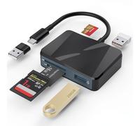SD Card Reader, 5 in 1 USB-C & USB Card Adapter with SD/MicroSD/MS and Dual USB-A Ports Memory Card Reader for iPhone 17/16/15 Pro Max iPad MacBook Pro/Air M4/M3 Android Phone/Tablet PC (Black)