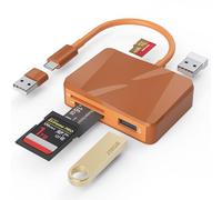 SD Card Reader, 5 in 1 USB-C & USB Card Adapter with SD/MicroSD/MS and Dual USB-A Ports Memory Card Reader for iPhone 17/16/15 Pro Max iPad MacBook Pro/Air M4/M3 Android Phone/Tablet PC (Terracotta)