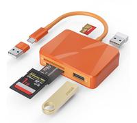 SD Card Reader, 5 in 1 USB-C & USB Card Adapter with SD/MicroSD/MS and Dual USB-A Ports Memory Card Reader for iPhone 17/16/15 Pro Max iPad MacBook Pro/Air M4/M3 Android Phone/Tablet PC (Orange)