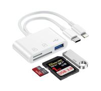 SD Card Reader,Camera Adapter to iPhone/i Pad/MacBook,Android Phones/Camera | 3 in 2 Lightning & USB C Dual Connectors SD Card Reader Adapter with SD/TF/USB-A 3 Slots for iPhone 17/16/15/14,Plug&Play