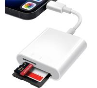 SD Card Reader for i-Phone i-Pad, 2 in 1 Memory Card Reader Adapter Support TF/SD/Micro SD Cards, Dual Connectors to Storage Card Compatible for i-Phone 13/12 / 11/8, iOS 9