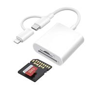 SD Card Reader for iPhone 2 in 1 Adapter Dual Connectors Dual Card Slot Lightning & USB-C to MicroSD/SD Card Memory Card Reader for iPhone/iPad/Macbook/Android/Samsung/Camera Plug And Play