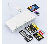 SD Card Reader for iPhone, 5-in-1 Multi iPhone Memory Card Reader for XD, CF, SD, TF, MS Cards, SD Memory Card Reader Adapter for iPhone 14/14 Pro/14 Pro Max/13/12/iPad, Plug and Play