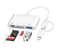SD Card Reader for iPhone, Dual Connector Lightning USB C to SD MicroSD Card Viewer Camera Memory Card Reader with Charging & USB Port USB C to SD Card OTG Adapter for iPhone iPad/MacBook,Plug & Play