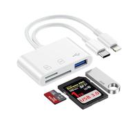 SD Card Reader for iPhone i Pad,3 in 2 Lightning & USB C Dual Connectors SD Card Reader Adapter with SD/TF/USB-A 3 Slots,Camera Adapter to iPhone 17/16/15/14,MacBook,Android Phones/Camera,Plug & Play