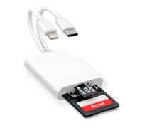 SD Card Reader for iPhone iPad, 2 in 1 SD/Micro SD Card Adapter Dual Connector (Lightning & USB-C) for SD and TF Memory Cards, Trail Camera Viewer with No Driver Needed Plug & Play
