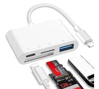 SD Card Reader for iPhone iPad, 4 in 1 Camera Card Viewer, Charging Port+USB Port+SD+Micro SD Card Reading Memory Card Adapter for iPhone 14/13/12/11/X/XS/XR/8/7, Plug and Play