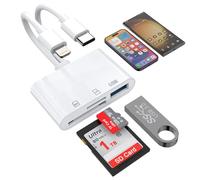 SD Card Reader for iPhone iPad, Connects to SD TF 3-in-2 Memory via Lightning+USB C Connector OTG Adapter Stores Micro SDXC, SD card, Camera, Mouse, for iPhone15/iPad/MacBook/Samsung