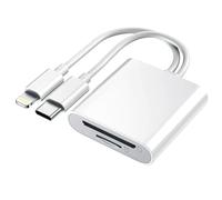 SD Card Reader for iPhone iPad, Dual Connector (Lightening&USB-C) Micro SD Memory Card Reader, 2 in 1 SD and TF Card Adapter Portable Trail Camera Viewer, No Driver Needed, Plug and Play