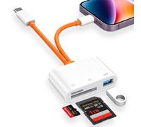 SD Card Reader for iPhone iPad, iPhone & USB C to SD Card Reader, Memory Card Reader with SD, Micro SD/TF and USB A Slot, Plug & Play, Camera Card Viewer for iPhone 5-17/iPad/Mac/Android phone/Laptop