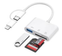 SD Card Reader for iPhone iPad, Lightning & USB C SD Card Reader with Micro SD & SD Dual Slot and USB Port, Camera Card Viewer Photography Memory Card Adapter