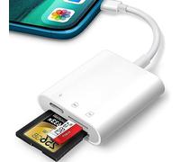 SD Card Reader for iPhone iPad, Oliveria Trail Game Camera 2 in 1 SD Card Reader with Dual Slot for Micro SD/SD, Photography Memory Card Adapter, Simultaneous Charging and Card Reading, Plug and Play