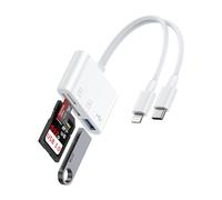 SD Card Reader for iPhone, iPad, Samsung, Memory Card Reader USB C&Lightening Dual Port Micro SD Card Reader with USB Camera Adapter Plug and Play Trail Game Camera Card Viewer Supports SD and TF Card