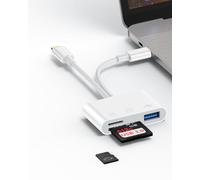 SD Card Reader for iPhone, iPad, USB C Devices, 3 in 2 Lightning & USB-C Dual Connector Adapter with SD/TF/USB3.0 Slot, OTG MicroSD Memory Card Reader Dongle for Galaxy S25, MacBook Air/Pro, Camera