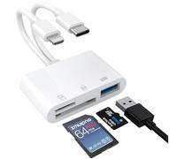 SD Card Reader for iPhone, Lightning to SD Card Reader, Camera Adapter to iPhone, SD to iPhone Adapter, 3 in 1 SD Reader for iPhone, Micro SD Card Reader for iPhone 16,15,14,iPad, MacBook