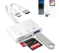 SD Card Reader for iPhone, Lightning to SD Card Reader iPhone Memory Card Reader with SD/MicroSD/USB 3.0 Port, USB C to SD Card Adapter for iPhone 17/16/15/14/13/12/11, Pad, Samsung, Android