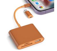 SD Card Reader for iPhone, Memory Card Reader with USB-C to Lightning Adapter Plug and Play Trail Game Camera Micro SD Card Viewer Support SD/TF Card and USB for iPad No App Required (Terracotta)