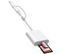 SD Card Reader for iPhone, SD Card Adapter with Lightening & USBC Dual-Connector for iPhone 5-14, USB-C iPhone 15 16, iPad, Mac or MacBook, Supports SD MicroSD Trail Camera Viewer, Plug and Play