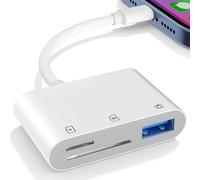 SD Card Reader for iPhone iPad, USB Camera Adapter Plug Digital Trail Camera SD Card Viewer with Dual Slot for MicroSD/SD, Memory Card Adapter for Photography No App Required
