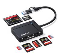 SD Card Reader, RayCue Memory Card Reader 7 in 1 USB C USB 3.0 Dual Connector Adapter Simultaneously Read SD MS CF TF XD Cards Supports Micro SD/Micro SDXC/SDHC/MMC/MS Pro Duo