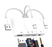 SD Card Reader USB C Adapter USB OTG 3.0 Jack 3.5mm Headphone for iPhone17 16 15 14 13 Pro Max Compatible with Samsung S26 S25 Aux Audio Micro SD Memory Stick Splitter Type C Camera Lightning Hub Port