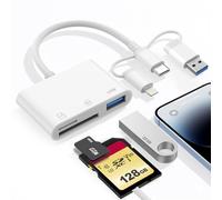 SD Card Reader USB C/USB/Lightning, 3 in 3 SD Card Reader for iPhone with SD, TF, USB-A Slots, Bidirectional Transmission & Plug-and-Play, Digital Camera Transfer for iPhone/iPad/Laptop/Android/PC