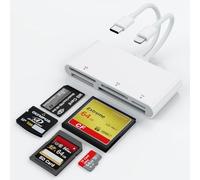 SD CF XD MS TF Card Reader Compatible with iPhone/iPad, 5 in 1 Multi Memory Card Reader OTG Adapter Supports Micro SD/SDHC/XD/CF/MS Picture Card, Lightning+USB A+USB C Memory Stick pro Duo Adapter