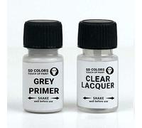 SD COLORS CLEAR LACQUER COAT+GREY PRIMER 15ML FOR CAR BRUSH SCRATCH CHIP REPAIR FIX