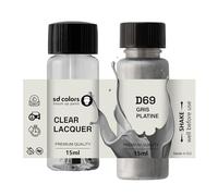 SD COLORS GRIS PLATINE D69 New Touch Up Paint 15 ML REPAIR SCRATCH CHIP BRUSH COLOR CODE D69 GRIS PLATINE (PAINT+LACQUER)