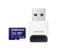 Samsung PRO Plus microSD Card + USB Card Reader, 256 GB, for Mobile Gaming on Smartphones, Tablet and Handheld Consoles, UHS-I U3, Full HD & 4K UHD, 180 MB/s Read, 130 MB/s Write, MB-MD256SB/WW
