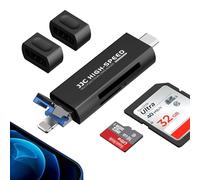 SD/Micro SD Card Reader for iPhone, 3 Ports Memory Card USB Adapter,Light-/USB C 3.0/USB A 2.0 Port, Compatible with iPhone, MacBook Pro, Air, iPad Pro, Galaxy, No App Required Plug and Play