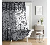 SD SDLIVING Black Lace Shower Curtain with Tassels,Luxury Floral Sheer Romantic Bath Curtains for The Bathroom,72" W x 72" H