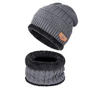 SD SHADOW DOMAIN Beanie Hat and Infinity Scarf Set - Adult Unisex - Grey - Casual - Winter Warm Knit Hat and Thick Skull Cap