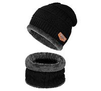 SD SHADOW DOMAIN Beanie Hat Scarf Set Winter Warm Knit Hat Thick Skull Cap for Adults (Black)