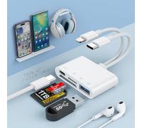 SD/TF Card Reader for iPhone/iPad,Multi 6-in-1 Lightning/USB C to SD+TF+USB A+Type C(Headphone/Charge/Data) OTG Memory Card Adapter for iPhone 15 14/iPad/Samsung/Mac/Laptop/Camera Viewer/Flash Drive