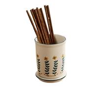SDA287MZ Cutlery Holder Stand Ceramic Utensil Holder Cutlery Drainer, Vintage Hand Painted Kitchen Utensil Crock for Counter, Cooking Utensil Caddy Drying Rack with Drain Tray Kitchen Utensil Holder