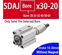 SDAJ20/25/32/40/50mm Bore Double Acting Piston Tools Aluminum Alloy Adjustable Stroke Compact Thin Air Pneumatic Cylinder(Without Magnet 30-20,Bore 20mm)