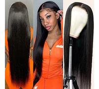 sdamey Sdamey 360 Lace Front Wig Pre Drawn Wig with Baby Hair Lace Front Straight Human Hair Wig with Natural Hairline for Women Black