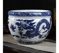 SdaryWare Blue and White Porcelain Dragon Fish Bowl Planter Vintage Handcrafted Oriental Vase Chinese Ceramic Flower Pot for Indoor Decor, Koi Tank Or Succulent Display,22.5x19cm