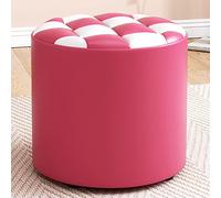 SdaryWare Round Leather Ottoman Footstool for Living Room and Bedroom Pink and White 31x35cm,Pink and White-31x28cm