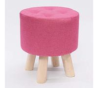 SdaryWare Round Linen Upholstered Ottoman with 4 Wooden Legs Small Stool Chair for Living Room Bedroom and Garden Purple 31x31x35cm Modern Furniture Accen,Pink-31x31x28cm