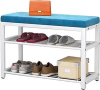SdaryWare Shoe bench for the entrance area, storage bench, bench at the end of the bed, shoe rack for the entrance area, simple frame made of wrought iron, the s,Blue+white-100 * 33 * 43cm