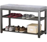 SdaryWare Shoe bench for the entrance area, storage bench, bench at the end of the bed, shoe rack for the entrance area, simple frame made of wrought iron, the s,Black+gray-60 * 33 * 43cm